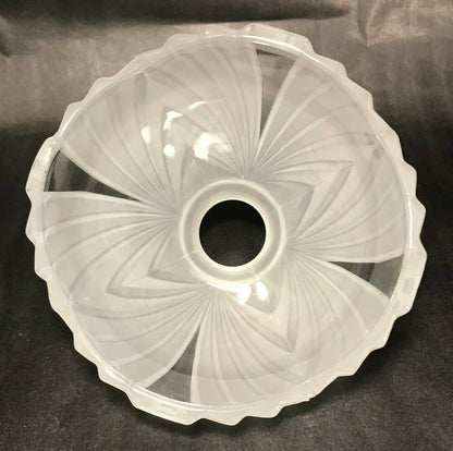 New Wide Panel Art Deco Crystal Etched Fixture Shade, Clear Panels 2 1/4" Fitter