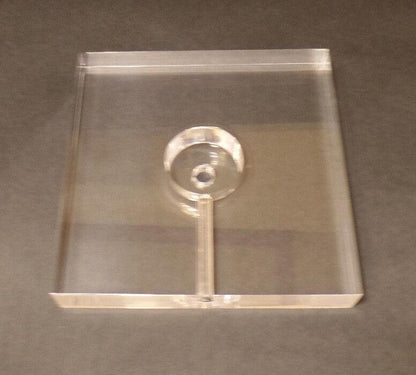 New 7" Diameter Clear Square Acrylic Lamp Base w/ Center Hole & Side Outlet - Stone Door Lamps