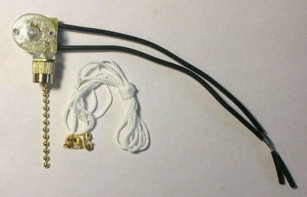 New Pull Chain Switch For Canopy Or Fan Light, 6" Long Wire Leads #CS405 - Stone Door Lamps