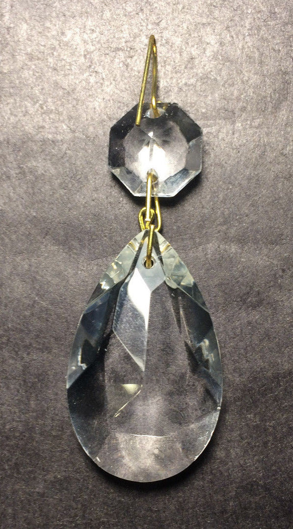 New 1 1/2" (38mm) Clear Glass Pendalogue Prism, Brass Pin Chandelier Lamp #PR090