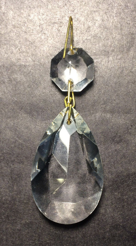 New 1 1/2" (38mm) Clear Glass Pendalogue Prism, Brass Pin Chandelier Lamp #PR090