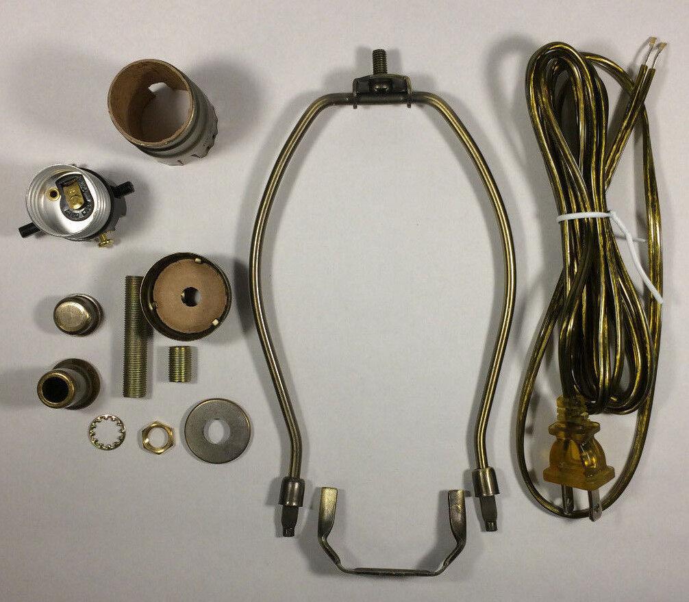 Table Lamp Wiring Kit 8" Antique Finish Harp,Push - Thru Socket,Antique Brass Cord - Stone Door Lamps