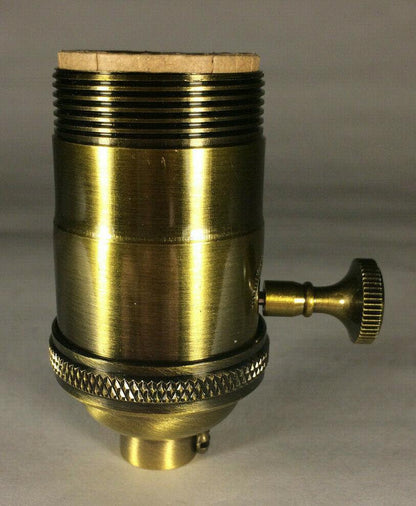 New Heavy Turned Brass On/Off Lamp Socket w/ Antique Finish & Brass Knob #SO242A - Stone Door Lamps