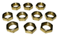 Lot Of 10, 1/4F Heavy Steel Brass Plated Hex Nuts, 11/16" Dia. 1/4" Thick #605BP - Stone Door Lamps