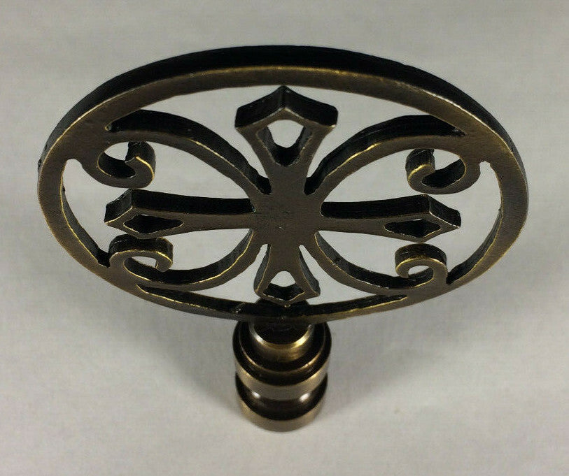 New 1 15/16" Brass Cross Lamp Harp Finial, Antique Brass Finish, 1/4-27F, #LF343