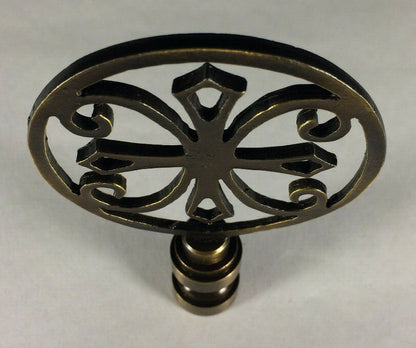 New 1 15/16" Brass Cross Lamp Harp Finial, Antique Brass Finish, 1/4-27F, #LF343