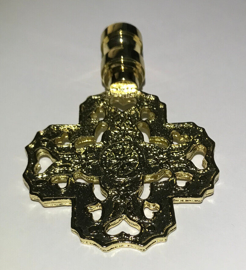 New 3" Cast Brass Cross Heart Star Lamp Finial, Polished & Lacquered, 1/4-27F