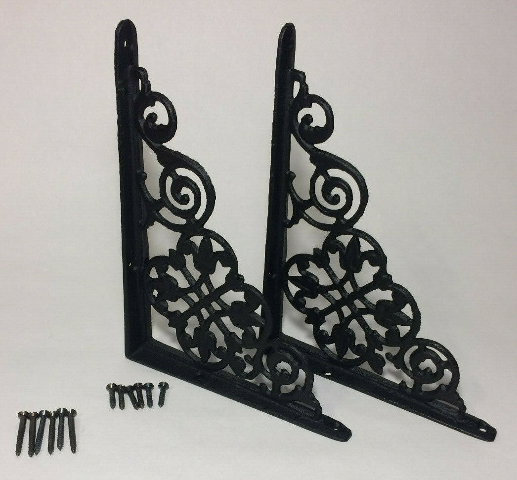 1 Pair of Cast Iron Shelf Brackets New Pennsylvania Dutch Motif 7 7/8" Long #617