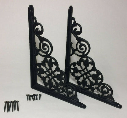 1 Pair of Cast Iron Shelf Brackets New Pennsylvania Dutch Motif 7 7/8" Long #617