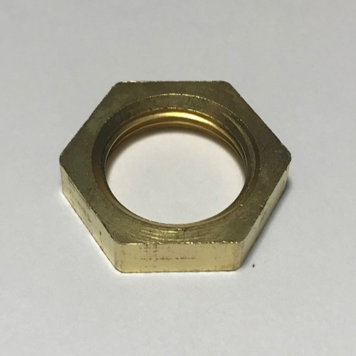 New unfinished heavy brass hex nut, unchamfered, 3/8 IP (5/8" ID) #HN604