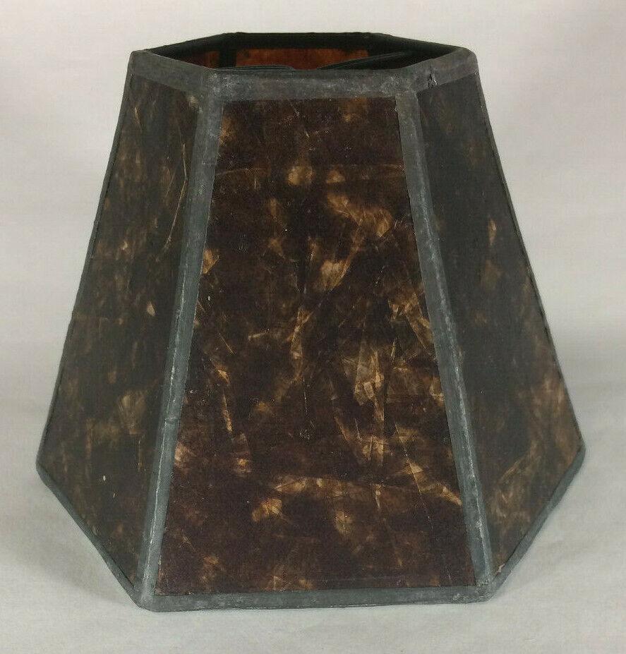 3"x6"x4.25" Mini Mica Chandelier Shade Amber Color Hexagon Style Bulb Clip #751M - Stone Door Lamps
