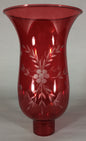 Cranberry Cut Flower Glass Hurricane Lamp Shade Candle Sconce Light, 5" x 8 1/4"