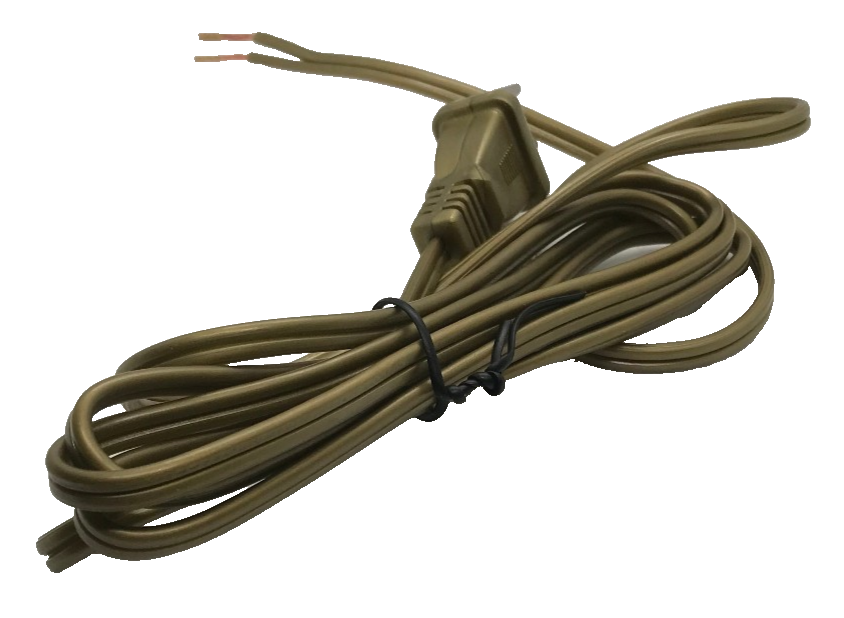 New 6' Unfinished Brass 18/2 Plastic Covered Lamp Cord Plug Set SPT-1,UL,#CS707