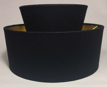 New Black Mid Century Two Tier Hardback Lamp Shade, Bulb Clip, Fine Linen HS690N - Stone Door Lamps