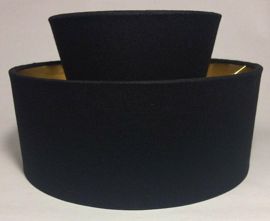 New Black Mid Century Two Tier Hardback Lamp Shade, Bulb Clip, Fine Linen HS690N - Stone Door Lamps