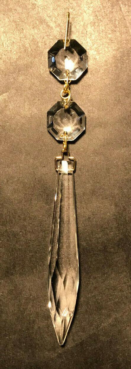 New 3" (5 1/4" Overall Length) Clear Crystal U - Drop Prism With 2 Beads Brass Pin - Stone Door Lamps