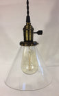 New Industrial Pendant w/ Antique Finish, Glass Cone Shade, Antique Style Bulb