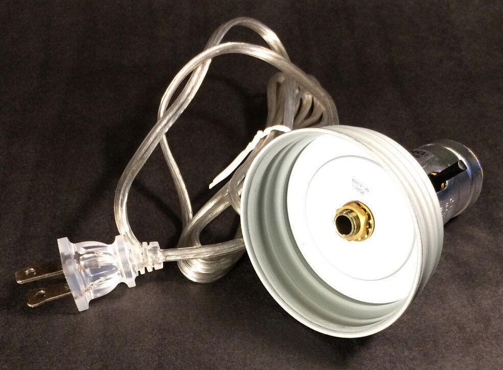 New Electric Zinc Mason "Fruit Jar" adapter with clear silver cord for Lamp - Stone Door Lamps