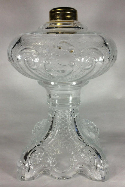 New 9 1/2" Princess Feather Clear Glass Oil Lamp Font, Victorian Era #PF503 - Stone Door Lamps