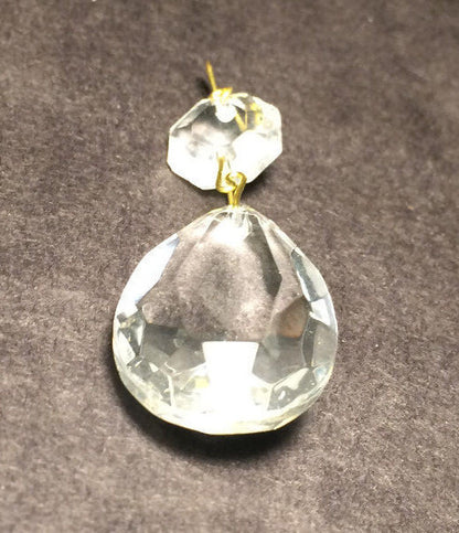 New 1 1/2" (38mm) Clear Glass Pendalogue Prism, Brass Pin Chandelier Lamp #PR090