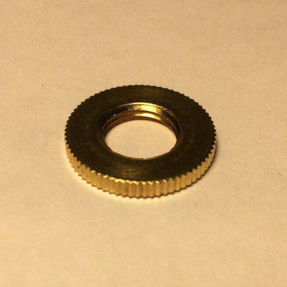 New Burnished & Lacquered Brass Knurled Locknut, 1/8F Threads, 3/4" O.D. #LN720 - Stone Door Lamps