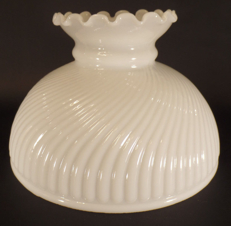 New 10" Glass Opal White Rib Swirl Crimp Top Student Lamp Shade USA Made #SH011