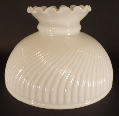 New 10" Glass Opal White Rib Swirl Crimp Top Student Lamp Shade USA Made #SH011