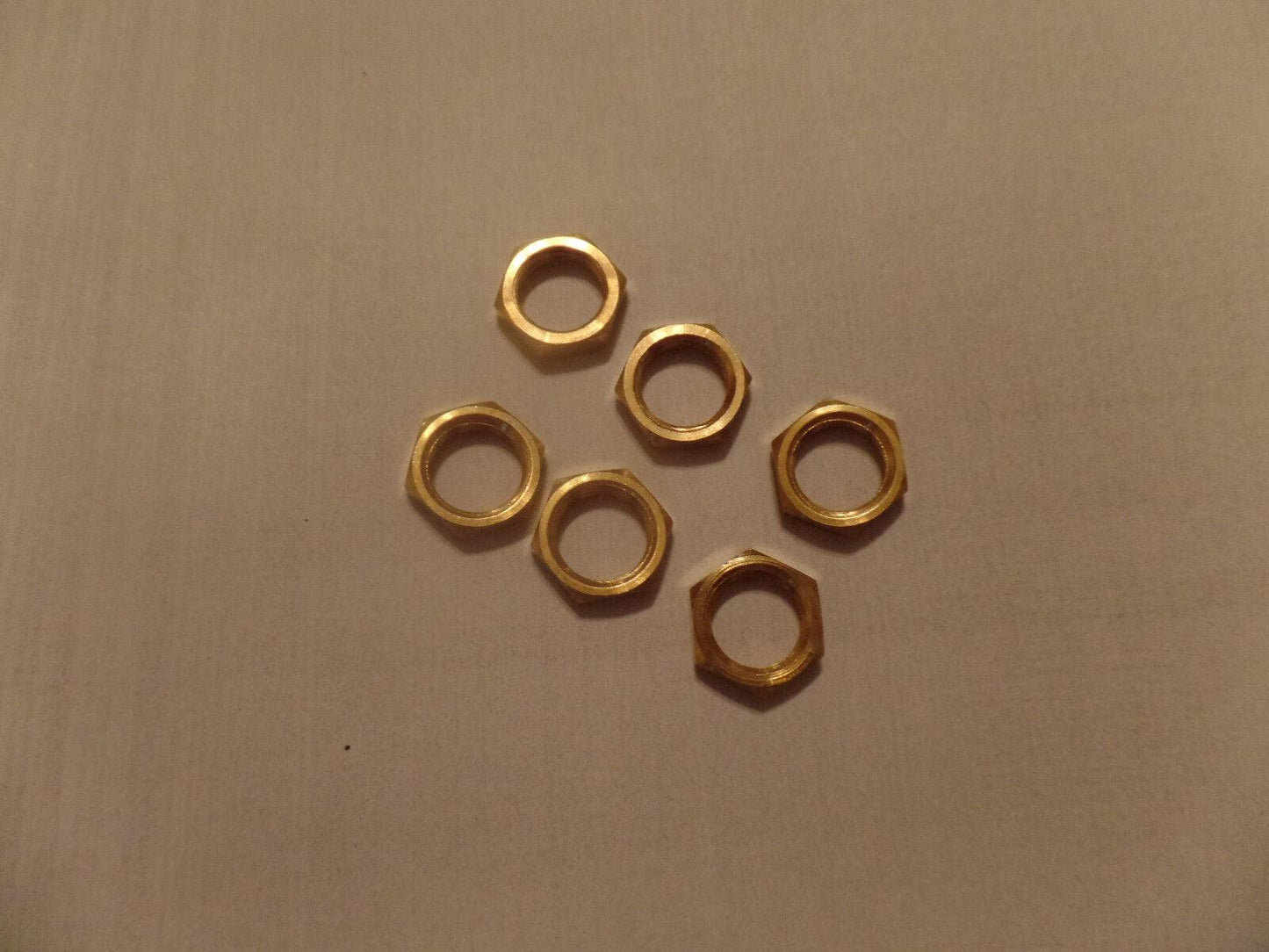 LOT OF 6 BRASS HEX NUTS HEXAGON LOCKNUT 1/8F Ceiling Canopy Lamp Part #LN700 - Stone Door Lamps