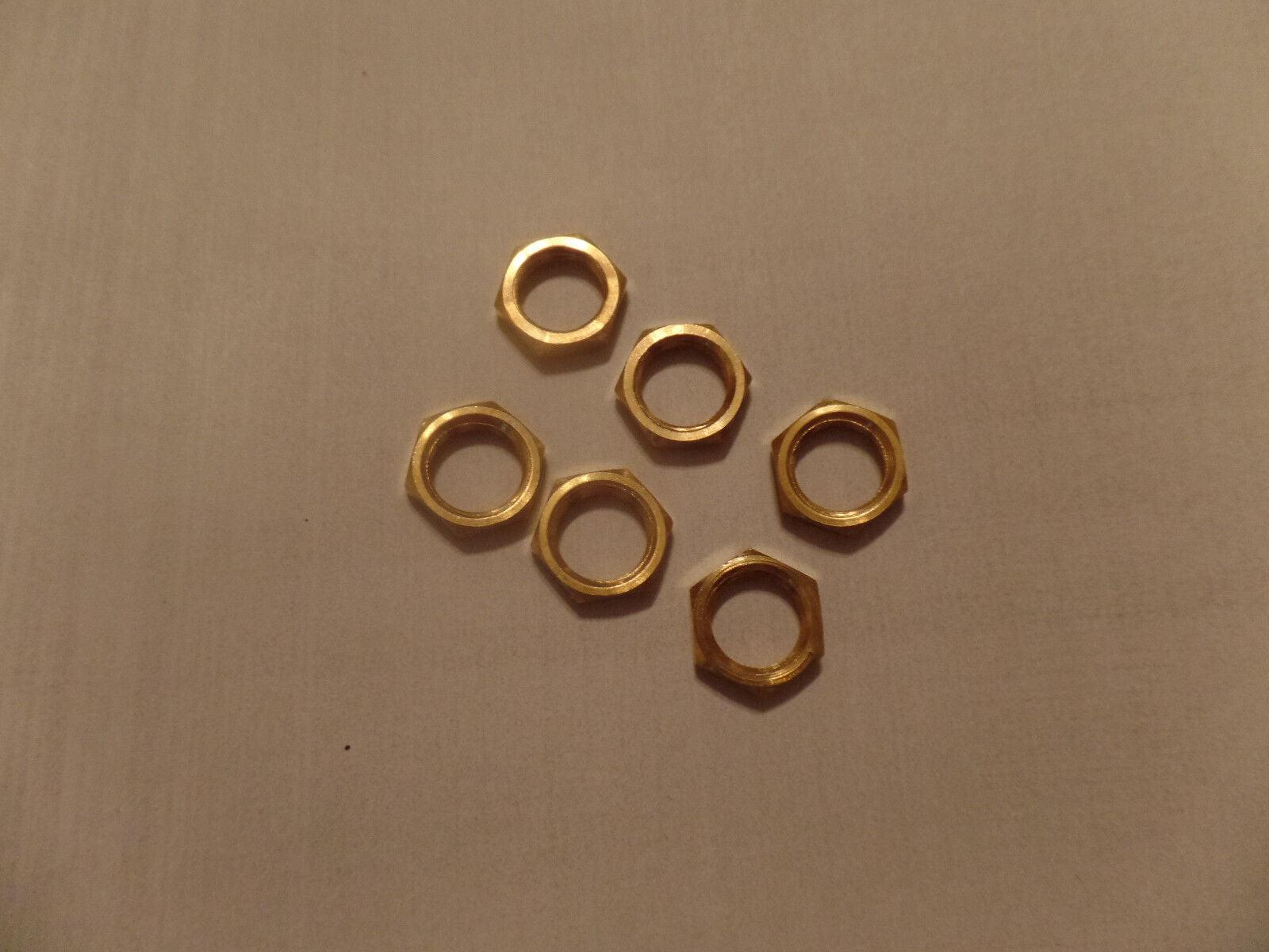 LOT OF 6 BRASS HEX NUTS HEXAGON LOCKNUT 1/8F Ceiling Canopy Lamp Part #LN700 - Stone Door Lamps