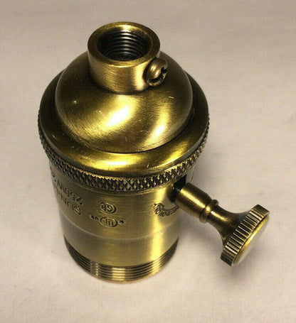 New Heavy Turned Brass On/Off Lamp Socket w/ Antique Finish & Brass Knob #SO242A - Stone Door Lamps