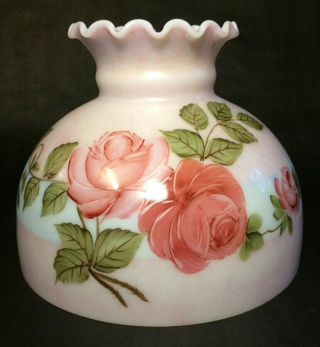 New 10" Hand Painted Student Shade W/ Queen Elizabeth Roses Mottled Carmine Tint - Stone Door Lamps