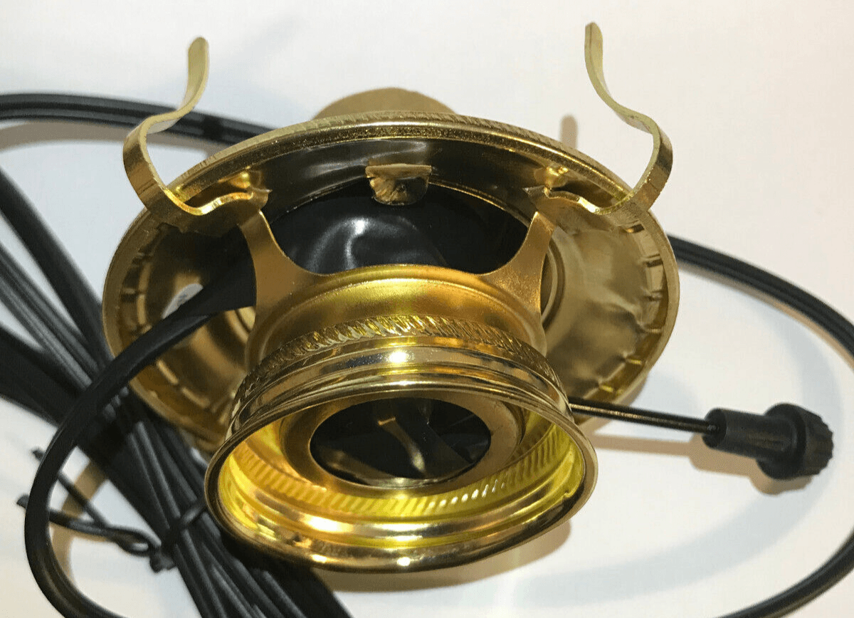 New Brass Plated #2 Electric Lamp Burner With 6 ft. Black Cord #EB204B - Stone Door Lamps
