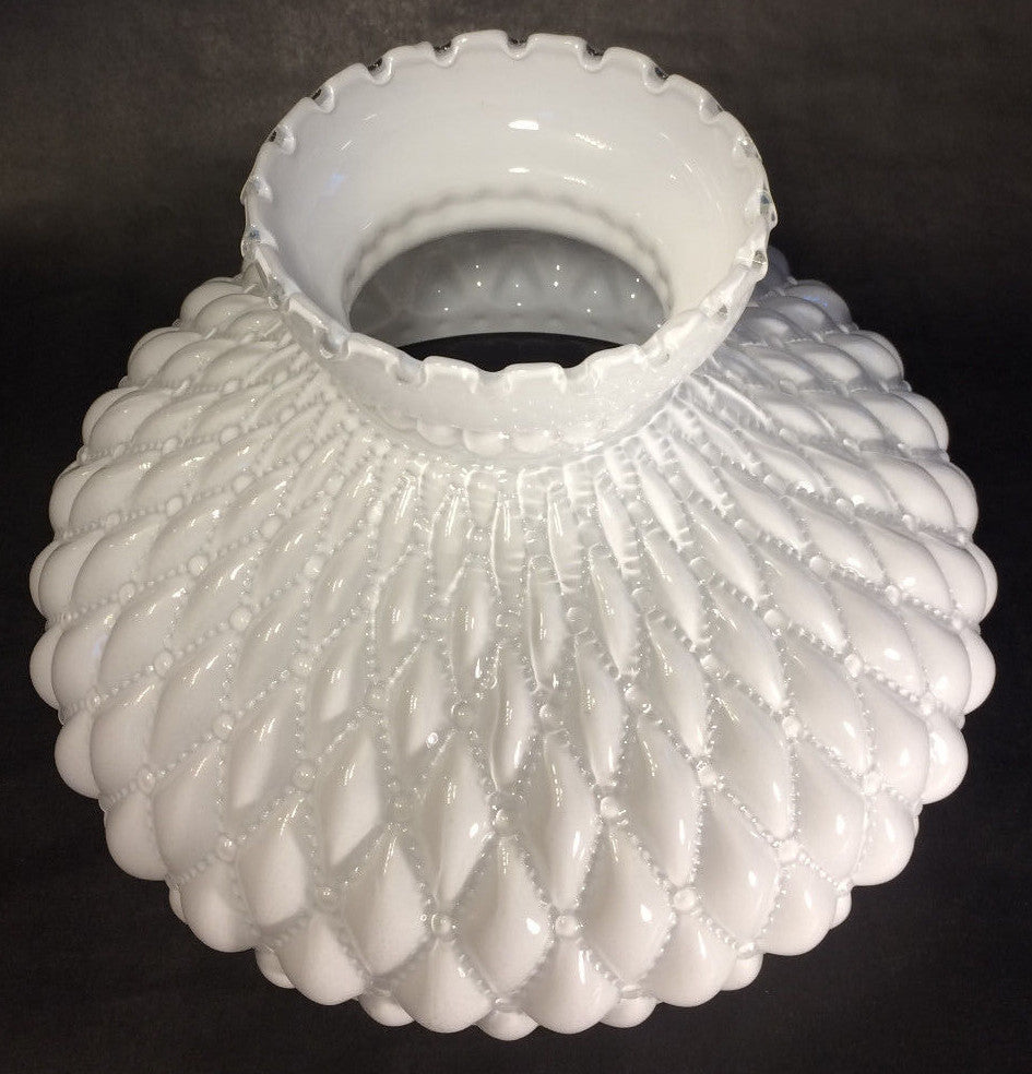 New Diamond Quilted Student Lamp Shade, Cased Opal Glass, Crimp Top, 10" Fitter