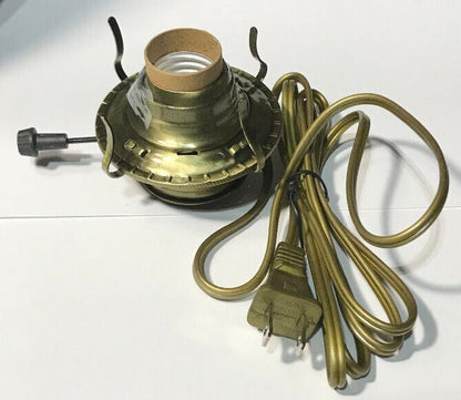 New Antique Brass Plated #2 Electric Lamp Burner W/ 6 ft. Unfinished Brass Cord - Stone Door Lamps