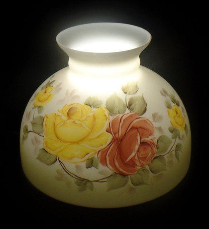 New 10" Opal Glass Student Oil Lamp Shade Hand Painted Victorian Roses Scene USA - Stone Door Lamps