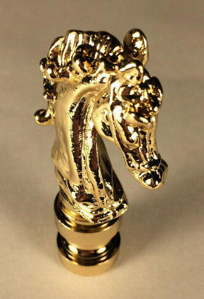 New 2 1/4" Solid Brass Knight Horse Lamp Harp Finial, Polished & Lacquered LF122 - Stone Door Lamps