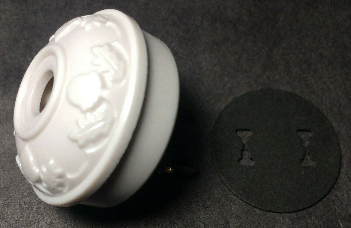 New White Acorn Early Electrical Style Lamp Plug for Antique Lamps + Insulator