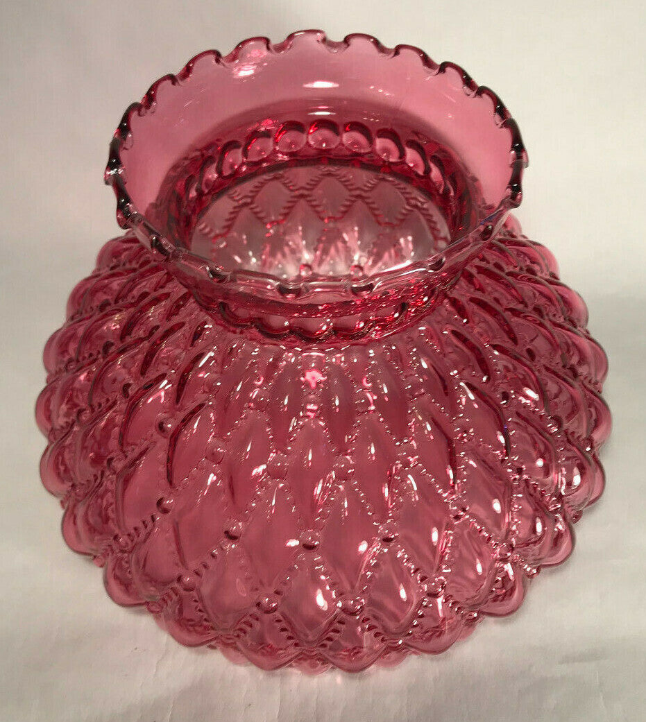 New 7" Diamond Quilted Cranberry Glass Student Lamp Shade With Crimp Top  #7S667