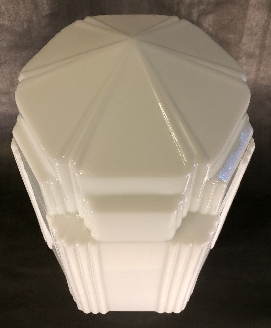 New Art Deco Pendant Shade, Opal Glass, 16 1/2" tall, 6" Lip Fitter, 12" Wide