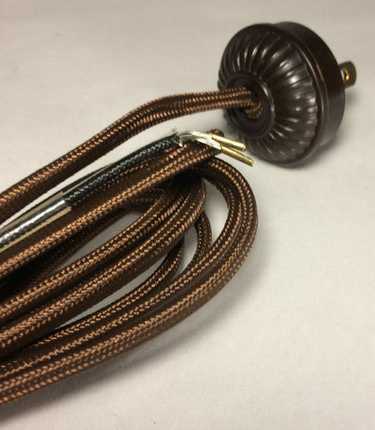 New 10 ft. Brown Rayon Lamp Cord Set with Ribbed Style Brown Plug  #CS861