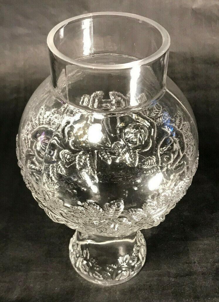 New 3" x 9 1/4" Clear Embossed Glass Roses Lamp Chimney, For #2 Burners, #CH015