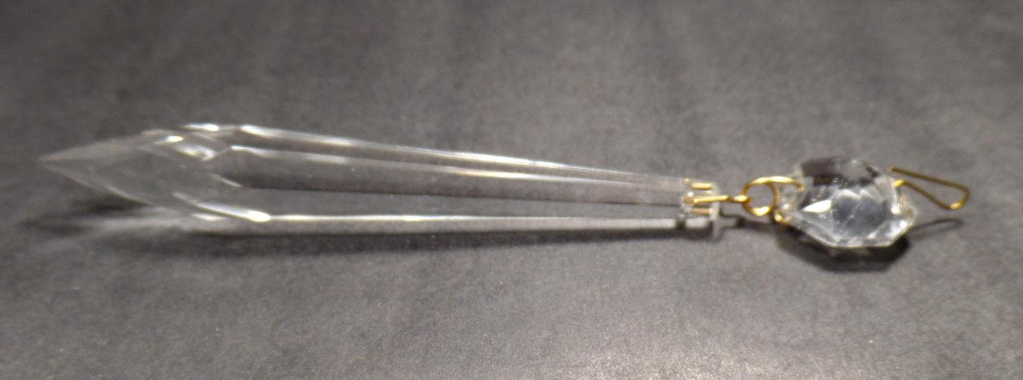 NEW 4" (100mm) LONG CLEAR CRYSTAL U - DROP PRISM W/ BRASS PINS, SOLD INDIVIDUALLY - Stone Door Lamps