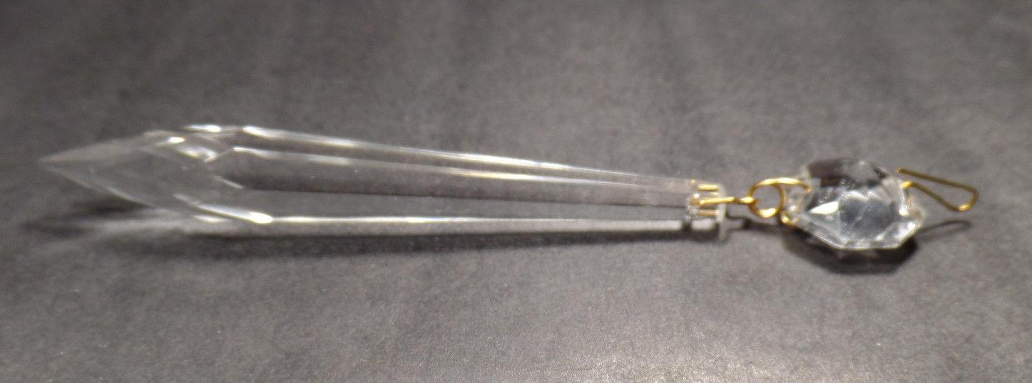 NEW 4" (100mm) LONG CLEAR CRYSTAL U - DROP PRISM W/ BRASS PINS, SOLD INDIVIDUALLY - Stone Door Lamps