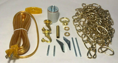 New Brass Plated Swag Lamp Kit for Fabric, Mica Shades, 12' Chain, 16' Gold Cord - Stone Door Lamps