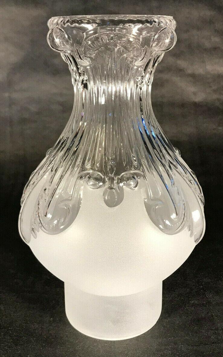 New 3" x 8 1/2" Clear & Frosted Embossed Glass Princess Feather Lamp Chimney 