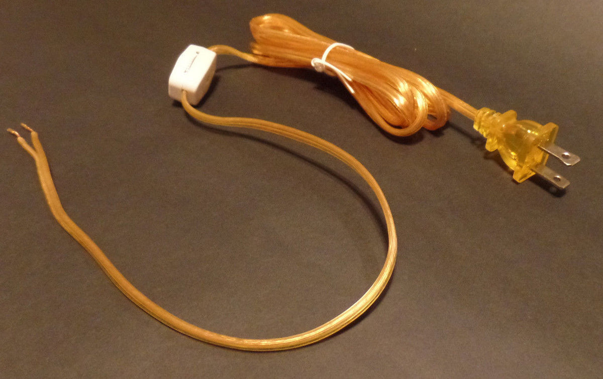 NEW 8 feet Clear Gold 18/2 Plastic Covered Lamp Cord Set SPT-2 w/ Rotary Switch