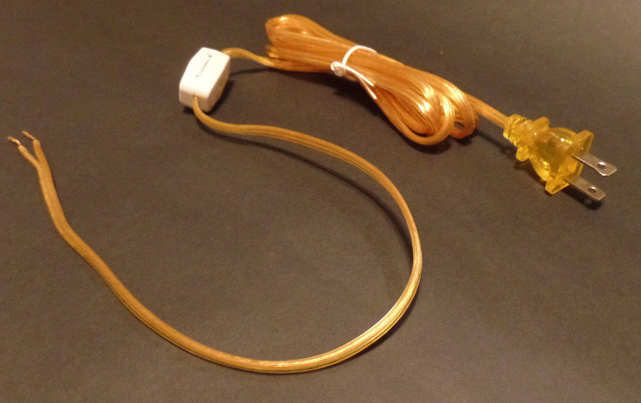 NEW 8 feet Clear Gold 18/2 Plastic Covered Lamp Cord Set SPT-2 w/ Rotary Switch