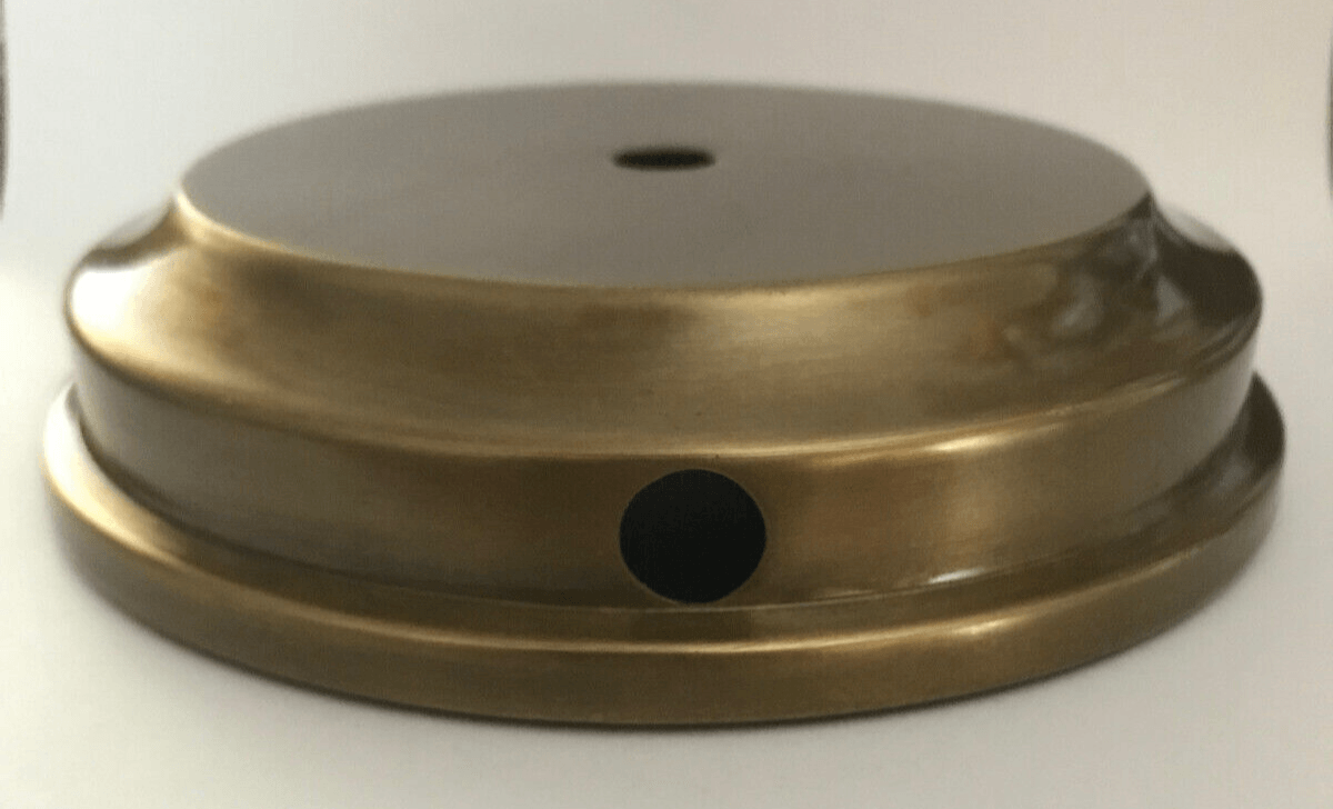 New 4" Diameter Lamp Base, Modern Style Solid Spun Brass, Flared Antique Finish - Stone Door Lamps