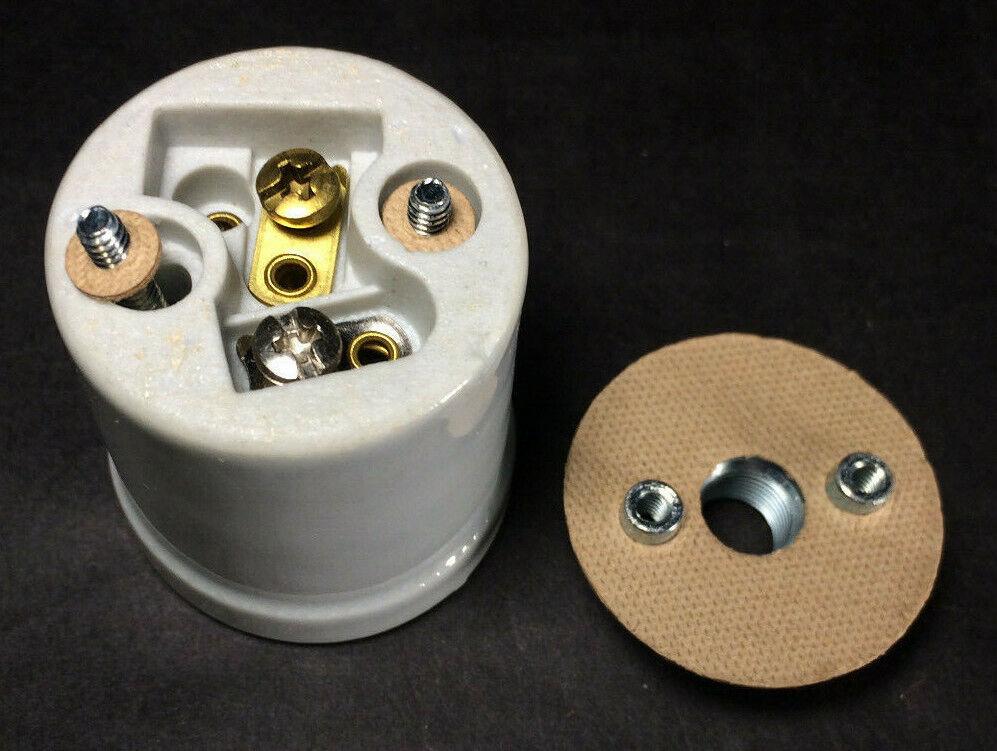 New Medium Base (E26) Keyless Glazed Porcelain Lamp Socket With Flange #PS712 - Stone Door Lamps