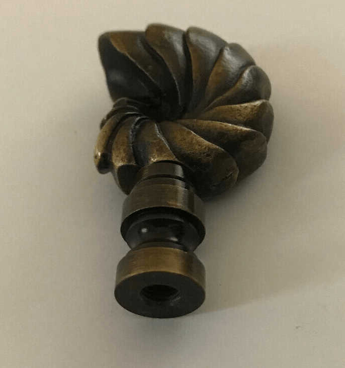New 2 1/2" Brass Nautilus Seashell Lamp Finial, Antique Brass Finish, 1/4 - 27 Tap - Stone Door Lamps